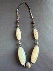 Vintage Large White Banded Agate Stone Tribal African Necklace