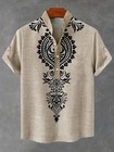 Ethnic African Print Band Collar Button Up Shirt Loose Fit Summer S-5xl