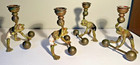 Brass Candle Holders  4  Weightlifting Frog Austrian Franz Bergmann Cold Painted