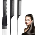 3 Pack Black Teasing Combs With Metal Prong  Salon Back Combs With Stainless 