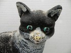 Vintage Black Cat Door Stop 11  Cast Iron Hand Painted Blue Eyes Heavy  