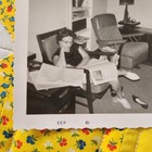 Vtg 1960s Snapshot Photo Black   White Woman Reading Newspaper Domestic 1961