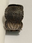 Vintage 1970s Navajo Sterling Silver Turquoise Cuff Bracelet Hand Stamped 67g