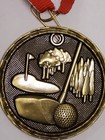 Nice  2  Gold Color Golf Medal With Neck Ribbon  Award New  Ball   Club  Greens