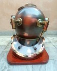 18  Brass Antique Finish Navy Mark V Scuba Diving Divers Helmet W wooden Base