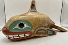 Vintage Hand Carved Pearlite Haida Orca Killer Whale Lidded Box Sculpture Canada