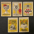 Travelstamps  Czechoslovakia Matchbox Labels - Lot Of 5 Restaurant Ads