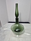 16  Smoky Dark Olive Green Glass Bottle Vase Decanter Tear Stopper Blenko Style 
