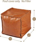 Moroccan Faux Leather Pouf Cover  Ottoman  Orange  17 7   no Filler 