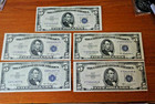 Five High Grade  5 Series 1934 Blue Seal Silver Certificates Xf-au