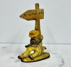Vintage Cast Iron Bottle Opener drunk Hanging On  Newburg  Ny Street Sign 1930s