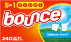 Bounce Dryer Sheets Laundry Fabric Softener  Outdoor Fresh Scent  240 Count