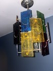 Vintage Retro Mcm Lucite Tiered Multicolor Panel Hanging Swag Light 