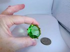 Medallion Lg Green Translucent Facetted Rhinestones Vintage Gold Brooch V-5320