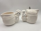Vintage 1988 Pillsbury Doughboy Ceramic Creamer   Sugar Bowl Set