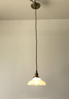 Vtg Hanging Ceiling Light Brass Fixture Scalloped White Glass Shade Old 969-26b