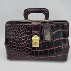 Vintage Doctor Bag Embossed Leather Faux Alligator Case W keys   Luggage Tag