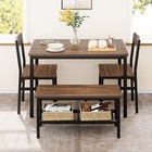 4 Piece Dining Table Chairs Set 2 Chair And Bench With Storage For Small Space