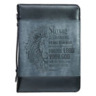Bible Cover Extra Large Lion Be Strong And Courageous Luxleather Black