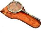 Large 10   Antique Brass Henry Hughes Magnifying Nautical W Leather Case Decor