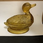 Antique French Amber Glass Duck Trinket Dish Portieux Vallerysthal