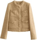 Chouyatou Khaki Button Fringe Short Blazer Lined Pockets Women Medium