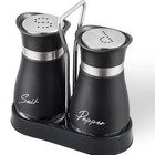 Stainless Steel Salt And Pepper Shakers Set With Holder  Refillable  Clea