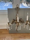 Pair Of Antique French Large Brass And Crystal Sconces