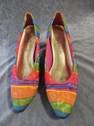 Vintage 90s Fashions By Bonito Rainbow Stripes Low High Heel Shoes Pumps Sz 7b