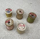 Vintage Lily Mills Thread Spools Lot Wood  3  Plastic  2  Sewing Craft Ephemera