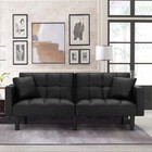 Faux Leather Futon Sofa Bed With Pillows   Storage Pockets  Adjustable Back