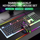 Gaming Keyboard   Mouse Combo - Led Backlit  Mechanical Feel  Wired For Pc