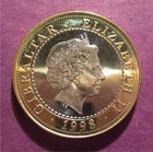 Gibraltar-1998-2 Pounds Bi-metallic   Bu -hercules ceryneian Hind-km 757  Konm2