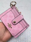 Coach Attachment Credit Card Case Signature Canvas C7398 Pink  Logo