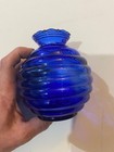 Vintage Usa Cobalt Blue Glass Vase Round Beehive Form Ribbed Scalloped Edge