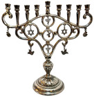 Judaica Jewish Silver Plated Hanukkah Menorah Israel Judaism Dove Star Dreidel