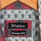 Maceoo Shirt Mens Large   4 Slim Gray Red Check Italian Fabric Rock Flip Cuffs