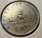Silver Coin 1961 500 Lire Italy Republic Christopher Columbus Caravel Ships 29mm