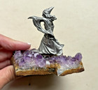 Pewter Wizard Figurine With Purple Amethyst Geode
