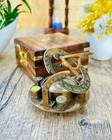 Antique Brass Compass Sundial Vintage 3   Pocket Compass With Wooden Box Gift