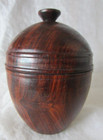 Vtg Hand Turned Wooden Round Trinket Stash Spice Box Container Dark Wood W final