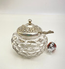 Vintage Crystal Jam Mustard Jar Sterling Lid Stieff Rose   Sterling Spoon 1940y