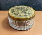 Art Deco Ribbed Glass Powder Jar Metal Floral Lid Vintage 1940s Vanity Decor
