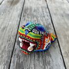 Huichol Carved Wood Beaded Mexican Jaguar Head Folk Art Figure Signed 