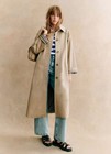 Sezane Clyde Organic Cotton Beige Plaid Lined Oversized Trench Coat