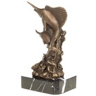 Bronze Sculpture Of Swordfish Art Deco On A Black Marbrle Base Signed