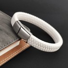 Men s Genuine Leather Braided Bracelet Stainless Steel Clasp Punk Charm Bangle