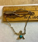 Vintage Sterling Silver Turquoise Kachina  Tie Bar Clasp Navajo Native American
