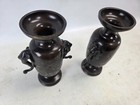 Antique Japanese Lacquered Bronze Vase Set With Multiple Scenes 8 5 Inches Tall