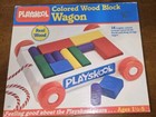 Vintage Playskool Pull Toy Wagon With 8 Wooden Blocks 80 s- With Box